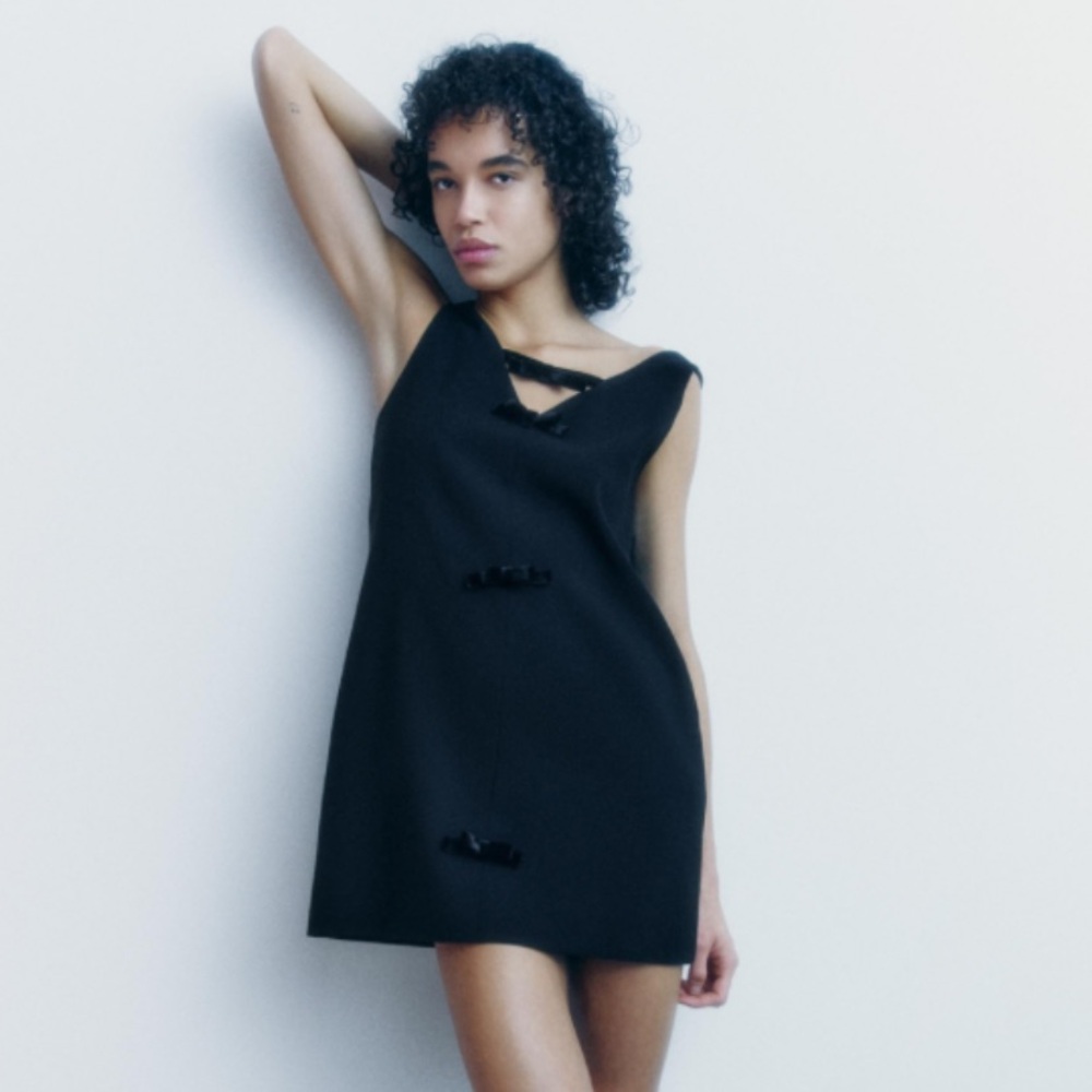 Zara Black Mini Dress with Bow Details
